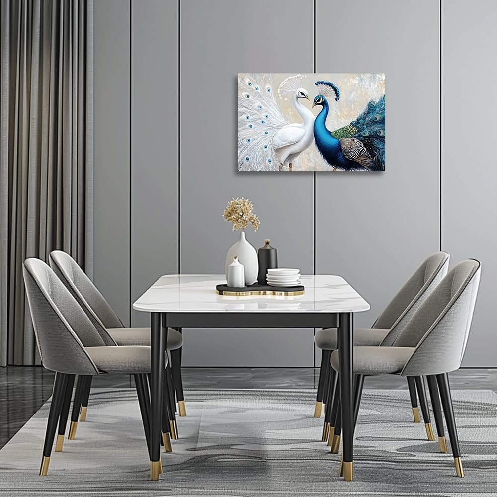 Amazon.co.jp: CGXLB 孔雀ウォールアート ヴィンテージ 青と白の